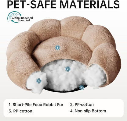 OhGeni 24 inches Calming Donut Dog & Cat Bed for Small Pets, Warming Comfort Fluffy Short Pile Fur, Durable Machine Washable, Cute Round Bed for Puppy and Kitten, Camel
