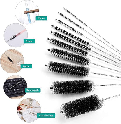 CiaraQ Bottle Cleaning Brushes, 8 Inch Nylon Tube Brush Set, Cleaner for Narrow Neck Bottles Cups with Hook, Set of 10pcs