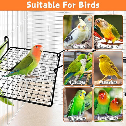 BNOSDM Stainless Steel Grid Platform for Parakeet 4 PCS Bird Perches Platform Parrot Stand with Climbing Ladder Bird Cage Accessories for Small to Large Birds (L)