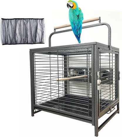 Portable and Durable Heavy Duty Travel Vet Bird Parrot Carrier Play Stand Perch Cage Feeding Bowl Stand with Handle and Accessories Prevent Beaks Out Include Cage Cover