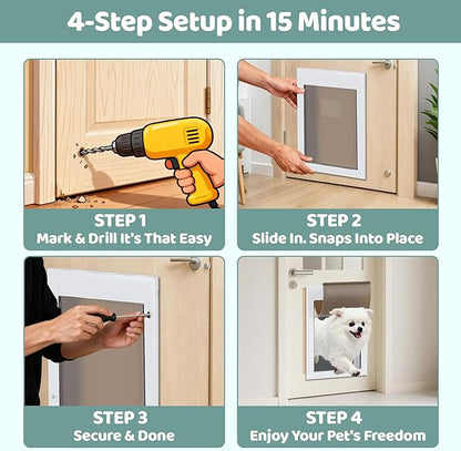 Durable Pet Door, Aluminum Door for Dog and Pets, X-Large Doggie Door with Automatic Closing Magnetic Flaps, Ideal for Interior and Exterior Doors, Screen and Wall, Weather Resistant