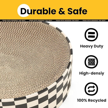 Cat Scratcher Cardboard, 2-in-1 Oval Scratching Pad & Lounge Bed, High-Density Corrugated Board with Enclosed Bottom to Catch Debris, Furniture Protector for Indoor Cats & Kittens