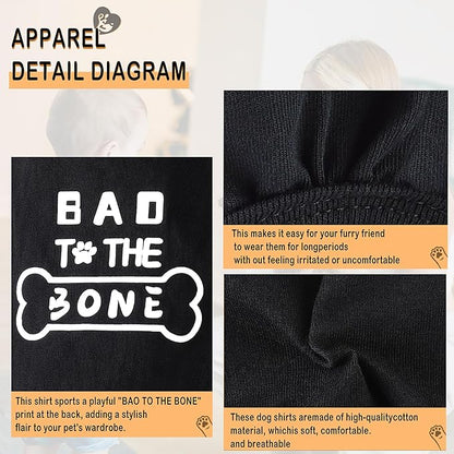 Discover Cozy Cotton Canine Wear: Soft, Lightweight, and Breathable Dog Shirt Vest with Eye-Catching Graphics(Bad to The Bone), Keeping Your Furry Friend Warm and Comfy! Black XL