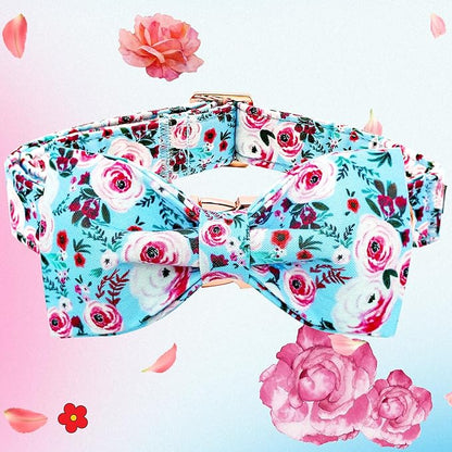 Elegant little tail Dog Collar, Rose Print Pet Collar Summer Dog Collar Durable Metal Buckle Dog Collars Cotton Pet Adjustable Dog Collars for Medium Dogs