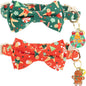 Faygarsle 2 Pack Christmas Cat Collar Set, Red and Green Gingerbread Pattern, with Bells and Bows, Breakaway Safety Feature
