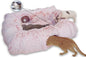 XxingSheep 4 Cave Shuttled XL Cat Tunnel Bed for Indoor Cats Peekaboo Toy Donut with Warm Mat, Pinkish White