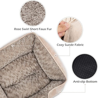 INVENHO Small Dog Bed for Medium to Large Dogs - Rectangle, Orthopedic, Soft, Calming, Durable Pet Cuddler with Anti-Slip Bottom (20"x19"x6")