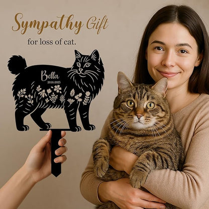Custom Cat Grave Markers Outdoor - Personalized Cat Metal Memorial Plaque with Stake for Cemetery, Garden or Yard Decor - Waterproof Tombstone, Pet Loss Sympathy Gifts