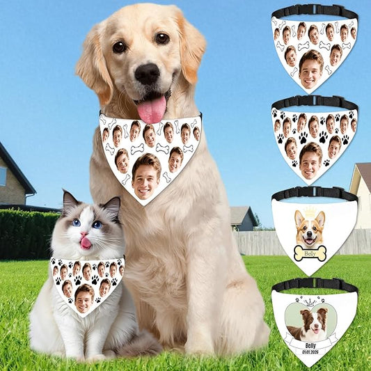 Funny Personalized Dog Bandana Custom Face Design, Custom Dog Bandana with Name, Pet Scarf for Small Medium Large Dogs Personalized Pet Accessories (Funny Style, Small)