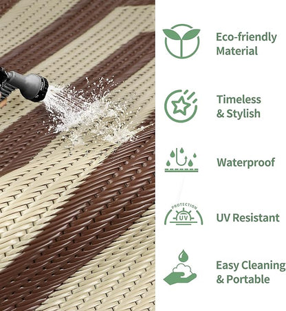 GENIMO Outdoor Rug for Patio Clearance, 8'x10' Reversible Plastic Straw Rugs, Lightweight Waterproof Modern RV Camping Mat for Camper, Balcony, Deck, Backyard, Picnic, Coffee Beige