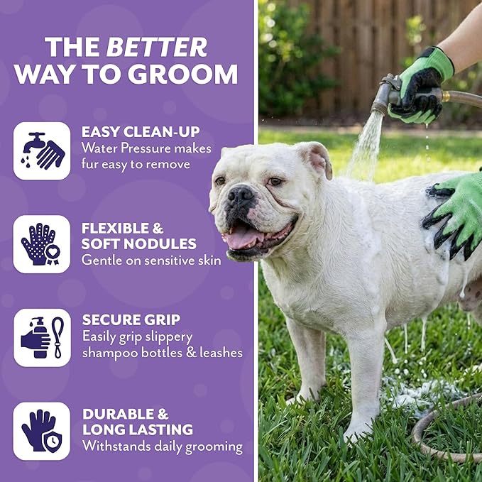 H HANDSON Pet Grooming Gloves - Patented #1 Ranked, Award Winning Shedding, Bathing, & Hair Remover Gloves - Gentle Brush for Cats, Dogs, and Horses (Green, Small)