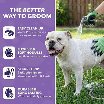 H HANDSON Pet Grooming Gloves - Patented #1 Ranked, Award Winning Shedding, Bathing, & Hair Remover Gloves - Gentle Brush for Cats, Dogs, and Horses (Green, Small)