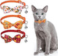 SCENEREAL Thanksgiving Cat Collar Breakaway, 3 Pack Kitten Collars with Bell, Bowtie and Safety Buckle - Adjustable Cute Holiday Cat Collars with Turkey and Pumpkin Pattern for Girl Boy