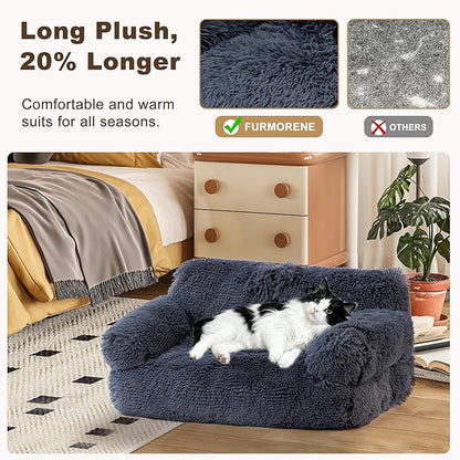 Cat Beds for Indoor Cats, Dog Couch Bed, Cute Cat Couch Sofas, Small Dog Sofas & Chairs with Removable Washable Cover, Warm Soft Pet Furniture for 20lbs Small Dog & Cat, Plush Dark Grey