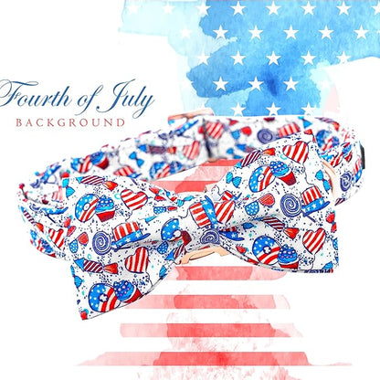 Lionheart glory American Flag Dog Collar, 4 of July Dog Bow Collar Heavy Duty Adjustable Patriotic Dog Collar with Bowtie for Large Dogs Pet Gift