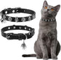 EXPAWLORER Cat Collar for Girl Boy Cats - Adjustable Leather Pet Collar with Safety Elastic Belt,Personalized Punk Accessories Buckle Collars with Bell & Durable D-Ring, Skull(Black)