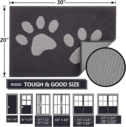 Buganda Dog Door Mat for Muddy Paws, Absorbent Dirt Trapper Washable Indoor Doormats, Non Slip Low-Profile Mud Mat for Dogs, Front Entrance Doormat for Inside Floor (40x32 Inches, Dark Grey)