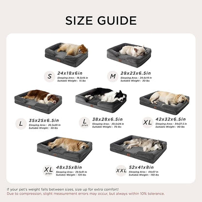 Bedsure Orthopedic Dog Beds Large Sized Dog - Washable Large Dog Cat Bed Waterproof, Comfort Dogs Couch Sofa with Washable Removable Cover, Pet Bed with Nonskid Bottom, Dark Grey, 35"