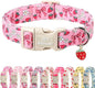 Strawberry Bow Dog Collar for Medium Dogs - Cute Pink Spring/Summer Girl Dog Collars, Lightweight Adjustable Female Girly Dogs Collars with Quick Release Buckle M