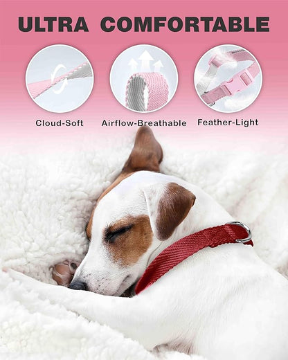 Dynmeow Soft and Breathable Cotton Dog Collar, Durable Adjustable Heavy-Duty Pet Collar with Quick-Release Buckle, Lightweight for Sensitive Skin for Medium and Large Dogs, Red, M