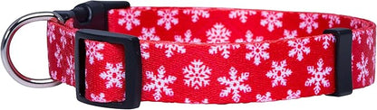 Native Pup Christmas Dog Collar- Winter Holiday Collars for Pets- Xmas Gift for Puppy- Santa, Reindeer, Snowman, Candy Cane, Red Green- Girl Boy- Small, Medium, Large Breeds (Red Snowflake, Medium)