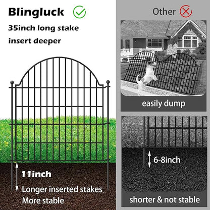 Decorative Metal Garden Fence with Gate Lock 5 Panels, 32in (H) x 11.8ft (L) No Dig Dog Fence Outdoor for Yard, Temporary Rustproof Metal Wire Rabbit Dog Garden Border Fencing for Patio