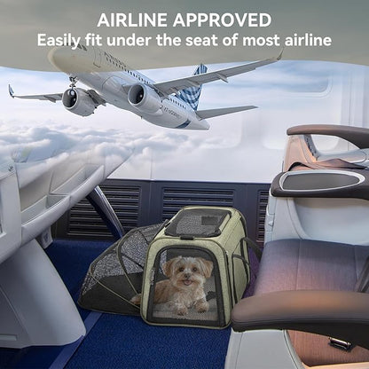 Petsfit Expandable Cat Carrier Dog Carrier,Airline Approved Soft-Sided Portable Pet Travel Washable Carrier for Kittens,Puppies,Removable Soft Plush mat and Pockets,Locking Safety Zippers