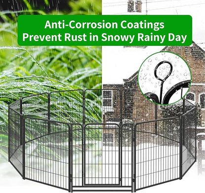 Dog Playpen Outdoor Extra Wide 32 Piece Panels Heavy Duty Dog Fence 40" Height Anti-Rust with Doors Portable for RV Camping Yard, Total 84FT, 561 Sq.ft, Snowy Black