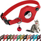 Breakaway Airtag Cat Collar with Removable Bell - Leather Soft Pet Collar with Apple Air Tag Holder - Adjustable GPS Collars for Girl Boy Cats Kitten Puppy - Lightweight, Cute and Comfortable (Red)