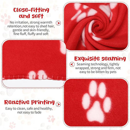 Tatuo 10 Pieces Pet Blankets with Paw Print Dog Cat Fleece Blankets Soft Warm Sleep Mat Pad Bed Cover for Kitten Puppy and Other Small Animals, 24 x 28 Inch(Passionate Color)