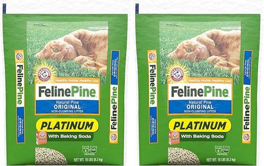 Feline Pine Platinum Non-Clumping Cat Litter, Feline Pine Cat Litter 18lb (Pack of 2)