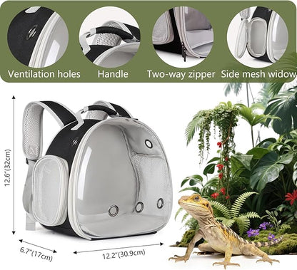 Portable Travel pet Backpack Carrier with Self Warming Pet Bed Set, Guinea Pig Carrier for 2,Reptile Travel Carrier for Lizards Sugar Glider Hedgehog Rat Parrot Birds Breathable Hangbag
