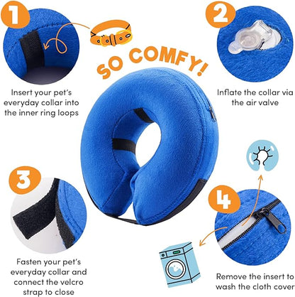 BENCMATE Inflatable Dog Cone Collar Alternative, Soft Dog Cone for Small Medium Large Dogs and Cats, Neck Recovery ECollar Donut Collar After Surgery (Small, Blue)