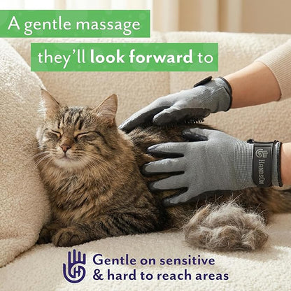 H HANDSON Pet Grooming Gloves - Patented #1 Ranked, Award Winning Shedding, Bathing, & Hair Remover Gloves - Gentle Brush for Cats, Dogs, and Horses (Red, Medium)