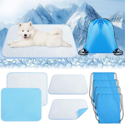 Chunful 4 Pack Pet Cooling Mat 26 x 20 Inches Cooling Pads for Cats Summer Ice Silk Self-Cooling Pet Mat Portable Washable Non-Skid Dogs Blanket Pad for Small Dogs Puppy and Cats up to 25 Lbs