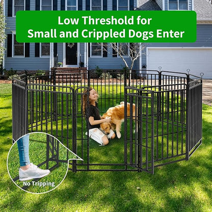 Heavy Duty Dog Playpen: 24 Steel Panels 47" Height, Square Steel Pipe with Reinforced Crossbars, 54FT 227 Sq.ft Portable Fence for Yard RV Camping, Snowy Black