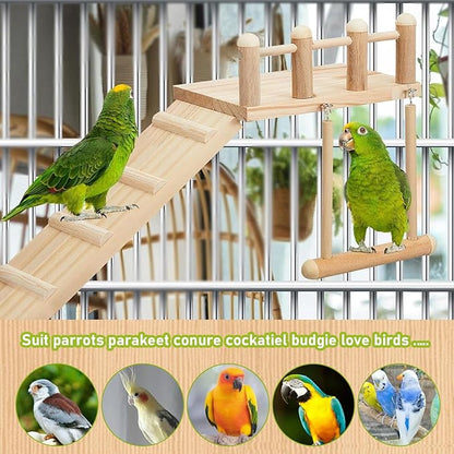 Morezi Bird Swing for cage Parakeet Parrot Swing Wood Hemp Rope Ladder Toy Play Gym Hanging Swing Parrot Perch Hammock Toy for Budgerigar Conure Cockatiel mynah Finches Small Medium Breeds 10pcs