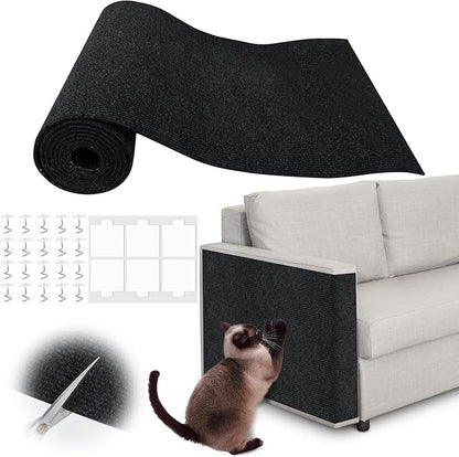 Cat Scratch Furniture Protector - 138" x 17" Trimmable Self-Adhesive Cats Claws Scratch Pads, DIY Cat Climbing Couch Protector for Scratch Post Cat Tree Replacement Indoor (Black)