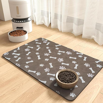 MontVoo Dog Food Mat-Pet Feeding Mat for Food and Water-No Stains Quick Dry Dispenser Cat Bowl Mat for Messy Drinkers(16"X24" Brown)
