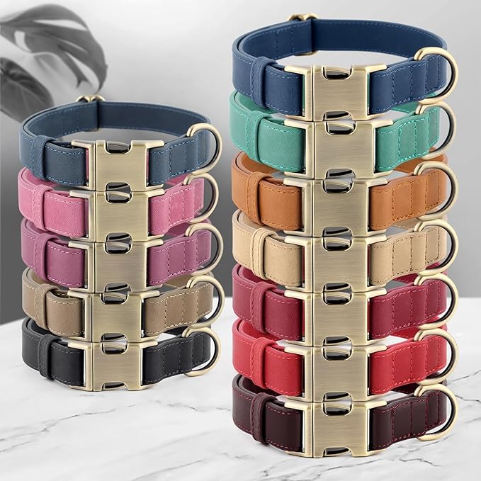Plutus Pet Genuine Leather Dog Collar – Adjustable Pet Collar with Quick Release Metal Buckle, Soft Real Leather for Small Medium Large Dogs, Heavy Duty & Skin-Friendly (Burgundy, L)