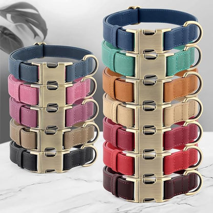 Plutus Pet Genuine Leather Dog Collar – Adjustable Pet Collar with Quick Release Metal Buckle, Soft Real Leather for Small Medium Large Dogs, Heavy Duty & Skin-Friendly (Burgundy, M)