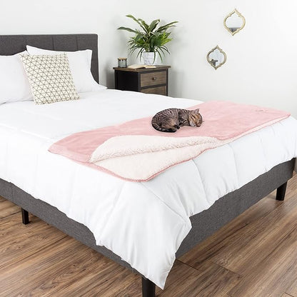 Waterproof Pet Blanket - 50x60-Inch Reversible Sherpa Fleece Throw Protects Couches, Cars, and Beds from Spills, Stains, and Fur by PETMAKER (Pink)
