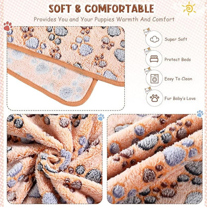 Tatuo 4 Pcs Dog Blanket for Pet Cat Blankets Indoor Puppy Teething Stuff Toys Paw Print Fleece Soft Blanket Sleep Mat for Guinea Pig Cage(White, Coffee, Pink, Purple,XX-Large(40 x 63 Inch),Square)