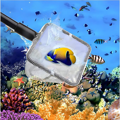 4 in 1 Portable Aquarium Cleaning Tool Kit Fish Tank Cleaning Set with Long Handle Fish Tank Cleaner Net, Shovel, Sponge, Plant Fork - Saltwater & Freshwater Fish Tank