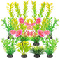 AQUANEAT Artificial Fish Tank Plants, Plastic Aquarium Decorations, Yellow Accessories, 10pcs