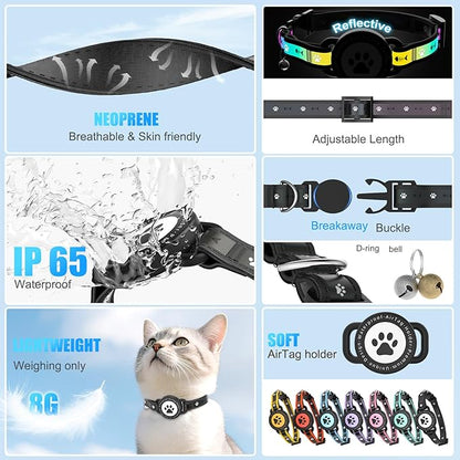 Airtag Cat Collar Breakaway, Reflective Cat Collar with AirTag Holder and Bell, Compatible with Apple Air Tag, Comfortable Padding, Adjustable, Durable (Black, S)
