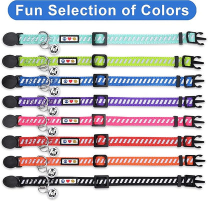 Pawtitas Personalized Teal Reflective Cat Collar – Adjustable Custom Collar with Safety Buckle, Removable Bell, and Engraved Name & Phone Number for Kittens and Adult Cats