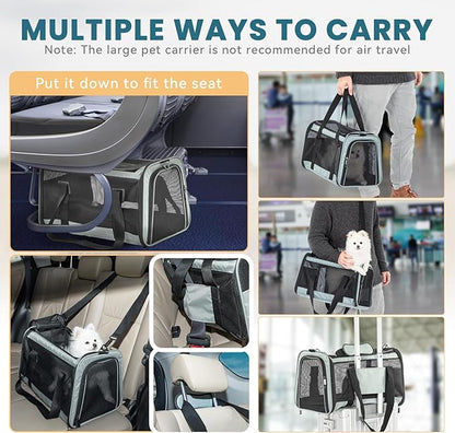 19 x 12 x 12 Large Cat Car Carrier – Roomy Escape-Proof Cat Car Seat for Safe Driving, Lockable Zippers & Safety Tether, Soft-Sided Travel Carrier for Road Trips & Vet Visits