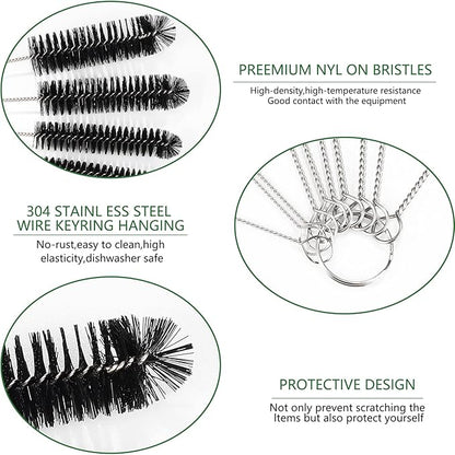 CiaraQ Bottle Cleaning Brushes, 9.8 Inch Nylon Tube Brush Set, Cleaner for Narrow Neck Bottles Cups with Hook, Set of 10pcs