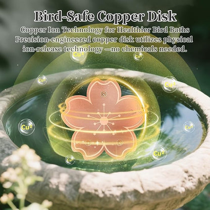99.99% Pure Copper Bird Bath Disk, 2 Pack Triple-Point Support Design Lower Cleaning Frequency for Physical Safe Water Purify Outdoor Bird Bowls All-Season